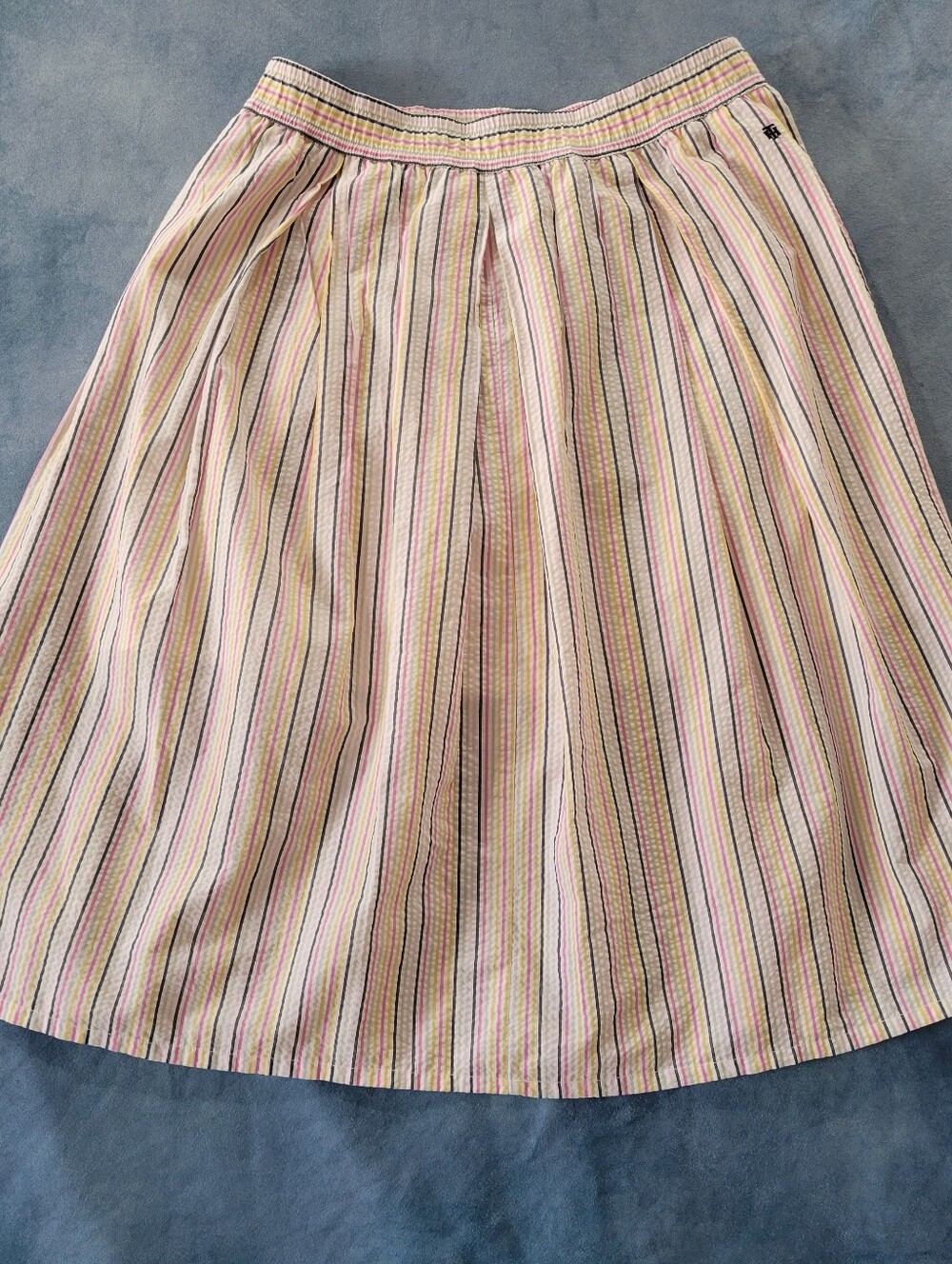 Tommy Hilfigure Midi Skirt Womens L Pink Stripes Elastic Waist Side Pockets